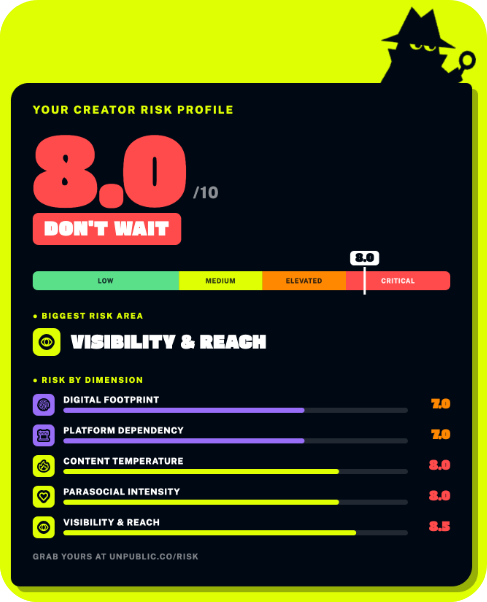 A sample Creator Risk Profile scorecard
